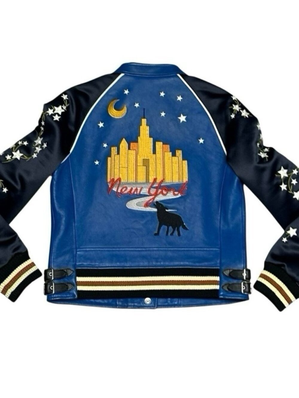 Coach 1941 Cityscape Lamb Leather Jacket Star Sleeve Blue Runway Women’s 2 - Picture 7 of 16